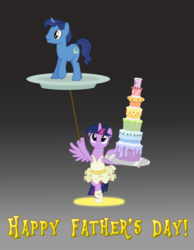 Size: 906x1167 | Tagged: safe, artist:trini-mite, night light, twilight sparkle, alicorn, pony, g4, balancing, ballerina, cake, father's day, food, tutu, twilarina, twilight sparkle (alicorn)