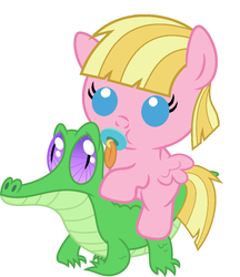 Size: 836x967 | Tagged: safe, artist:red4567, gummy, oc, pony, g4, andrea libman, andreabetes, baby, baby pony, cute, ocbetes, pacifier, ponies riding gators, ponified, riding, simple background, white background