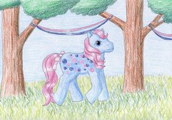 Size: 1024x717 | Tagged: safe, artist:normaleeinsane, sweet tooth (g1), pony, g1, female, solo, traditional art, tree