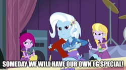 Size: 896x500 | Tagged: safe, edit, edited screencap, screencap, fuchsia blush, lavender lace, trixie, equestria girls, g4, caption, image macro, meme, text