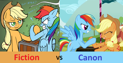 Size: 1290x668 | Tagged: safe, artist:redapropos, edit, screencap, applejack, rainbow dash, pony, fall weather friends, g4, comparison, hoofwrestle, rivalry, sweat