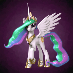 Size: 1200x1200 | Tagged: safe, artist:netburst-celeron, princess celestia, alicorn, pony, g4, 3d, blender, female, raised hoof, simple background, solo, spread wings, wings