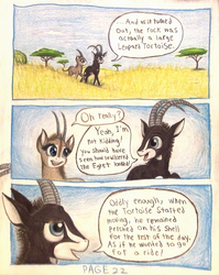 Size: 1080x1356 | Tagged: safe, artist:thefriendlyelephant, oc, oc only, oc:sabe, oc:uganda, antelope, giant sable antelope, comic:sable story, acacia tree, africa, animal in mlp form, bush, comic, grass, horns, savanna, speech bubble, traditional art