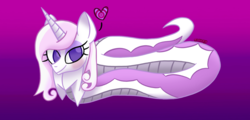 Size: 1250x600 | Tagged: safe, artist:snakeythingy, fleur-de-lis, lamia, original species, snake pony, g4, blushing, coils, female, gradient background, heart, looking at you, solo
