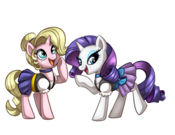 Size: 1024x791 | Tagged: safe, artist:sciggles, rarity, pony, unicorn, g4, ciderfest, clothes, cute, dress, duo, female, looking at you, mare, ponified, simple background, smiling, tabitha st. germain, transparent background