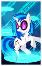 Size: 1024x1583 | Tagged: safe, artist:kazziepones, dj pon-3, vinyl scratch, pony, unicorn, g4, female, grin, mare, music notes, record, smiling, solo, sunglasses