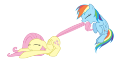 Size: 4851x2487 | Tagged: safe, artist:ocarina0ftimelord, fluttershy, rainbow dash, pony, dragon quest, g4, floppy ears, high res, simple background, tail pull, transparent background, vector, vector trace