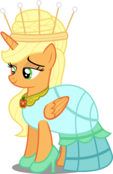 Size: 5975x9139 | Tagged: safe, artist:atomicmillennial, applejack, alicorn, pony, g4, absurd resolution, alicornified, alternate hairstyle, applecorn, applejewel, clothes, dress, element of honesty, female, high heels, mare, princess applejack, race swap, simple background, solo, transparent background, vector