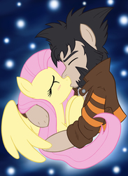 Size: 2389x3269 | Tagged: safe, artist:edcom02, artist:jmkplover, fluttershy, earth pony, pegasus, pony, g4, anti-hero, blushing, clothes, crossover, crossover shipping, hero, heroine, high res, jacket, kiss on the lips, kissing, marvel, shipping, wolverine, x-men