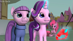Size: 3840x2160 | Tagged: safe, artist:goatcanon, maud pie, pinkie pie, starlight glimmer, earth pony, pony, g4, rock solid friendship, 3d, cute, diapinkes, high res, kite, source filmmaker