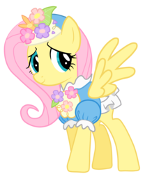 Size: 1100x1323 | Tagged: safe, artist:jennieoo, fluttershy, pegasus, pony, g4, green isn't your color, clothes, cute, dress, female, hat, mare, show accurate, shyabetes, simple background, solo, transparent background, vector, vector trace