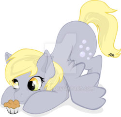 Size: 600x581 | Tagged: safe, artist:danie-me, derpy hooves, pony, g4, female, food, muffin, simple background, solo, transparent background, watermark