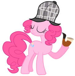 Size: 5000x5104 | Tagged: safe, artist:jennieoo, pinkie pie, earth pony, pony, g4, mmmystery on the friendship express, absurd resolution, deerstalker, detective, eyes closed, female, hat, mare, pipe, sherlock holmes, sherlock pie, show accurate, simple background, solo, transparent background, vector, vector trace