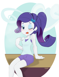 Size: 1468x1889 | Tagged: safe, artist:rajaie, rarity, equestria girls, g4, blushing, female, one eye closed, simple background, solo, tired