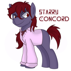 Size: 2000x2000 | Tagged: safe, artist:wulfanite, oc, oc only, oc:starry concord, earth pony, pony, androgynous, clothes, high res, long mane, male, red hair, shirt, simple background, transparent background