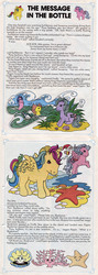 Size: 537x1509 | Tagged: safe, firefly, majesty, seashell (g1), seaspray (g1), skydancer, surf dancer, twilight, alicorn, pixie, pony, starfish, comic:my little pony (g1), g1, official, artist error, boat, coat markings, facial markings, female, horn, island, king neptune, marooned, message in a bottle, ocean, pippin, playing, rescue, sos, spot the alicorn, star (coat marking), story, the message in the bottle, twirled her magic horn, wave