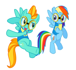 Size: 2027x1878 | Tagged: safe, artist:missy12113, lightning dust, rainbow dash, pegasus, pony, g4, wonderbolts academy, clothes, duo, duo female, female, goggles, mare, simple background, transparent background, uniform, vector, vector trace, wonderbolt trainee uniform