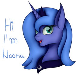 Size: 1000x1000 | Tagged: safe, artist:victoria-luna, princess luna, alicorn, pony, g4, bust, female, looking at you, open mouth, open smile, portrait, s1 luna, simple background, smiling, smiling at you, solo, transparent background