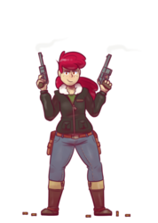 Size: 633x889 | Tagged: safe, artist:secretgoombaman12345, apple bloom, human, g4, chubby, chubby bloom, female, gun, humanized, looking at you, simple background, smoking gun, solo, transparent background, weapon