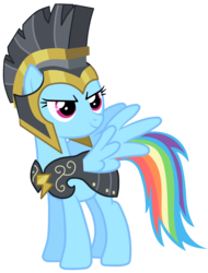 Size: 3796x5000 | Tagged: safe, artist:jennieoo, commander hurricane, rainbow dash, pegasus, pony, g4, hearth's warming eve (episode), absurd resolution, armor, clothes, costume, female, helmet, mare, show accurate, simple background, solo, transparent background, vector, vector trace