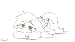 Size: 2560x1440 | Tagged: safe, artist:fakskis, derpy hooves, pegasus, pony, g4, black and white, cute, derpabetes, female, grayscale, lying down, monochrome, prone, signature, sleepy, solo