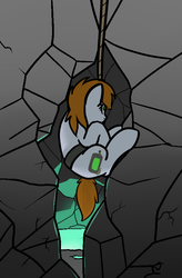 Size: 576x877 | Tagged: safe, artist:neuro, oc, oc only, oc:littlepip, pony, unicorn, fallout equestria, cave, female, glowing, mare, rope, solo, spelunking