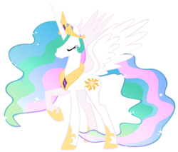 Size: 2812x2392 | Tagged: safe, artist:heart-of-stitches, princess celestia, alicorn, pony, g4, crown, ethereal mane, ethereal tail, eyes closed, female, high res, hoof shoes, jewelry, long legs, long mane, long tail, mare, peytral, princess shoes, raised hoof, regalia, simple background, solo, sparkly mane, sparkly tail, spread wings, tail, tall, transparent background, vector, wings
