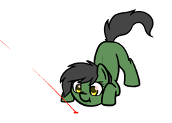 Size: 757x541 | Tagged: safe, artist:neuro, oc, oc only, earth pony, pony, undead, zombie, zombie pony, :t, behaving like a cat, colored pupils, cute, eyes on the prize, face down ass up, female, imminent pounce, laser pointer, mare, simple background, smiling, solo, white background