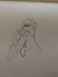 Size: 3264x2448 | Tagged: safe, artist:liefsong, oc, oc only, oc:lief, pony, heart, high res, neck nuzzle, nuzzling, shipping, traditional art