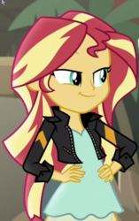 Size: 911x1452 | Tagged: safe, screencap, sunset shimmer, equestria girls, equestria girls specials, g4, my little pony equestria girls: movie magic, clothes, cropped, female, hand on hip, smug, smugset shimmer, solo