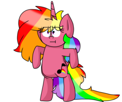 Size: 1280x1067 | Tagged: safe, artist:ashleigharts, oc, oc only, oc:rainbow melody, pony, bipedal, rainbow hair, rainbow tail, simple background, solo, transparent background