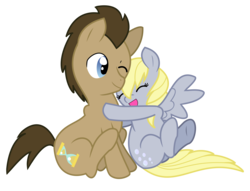 Size: 3000x2292 | Tagged: safe, artist:missy12113, derpy hooves, doctor whooves, time turner, earth pony, pegasus, pony, g4, cute, eyes closed, female, high res, hug, male, mare, one eye closed, open mouth, simple background, stallion, transparent background, vector