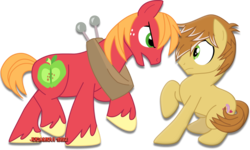 Size: 1600x961 | Tagged: safe, artist:jucamovi1992, big macintosh, feather bangs, earth pony, pony, g4, hard to say anything, confrontation, duo, looking at each other, male, simple background, stallion, transparent background