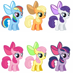 Size: 1279x1279 | Tagged: safe, artist:durpy, artist:spritefizz, edit, vector edit, apple bloom, applejack, fluttershy, pinkie pie, rainbow dash, rarity, twilight sparkle, earth pony, pony, g4, female, filly, mane six, recolor, simple background, vector, white background