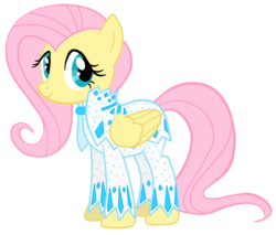 Size: 1400x1194 | Tagged: safe, artist:jennieoo, fluttershy, pegasus, pony, g4, green isn't your color, clothes, cute, dress, female, jumpsuit, mare, nudie suit, show accurate, shyabetes, simple background, solo, transparent background, vector, vector trace