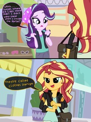 Size: 2048x2732 | Tagged: safe, artist:justsomepainter11, starlight glimmer, sunset shimmer, comic:starlight gets uncovered, equestria girls, equestria girls specials, g4, my little pony equestria girls: mirror magic, clothes, comic, dialogue, high res, logic, mirror, show accurate, we don't normally wear clothes