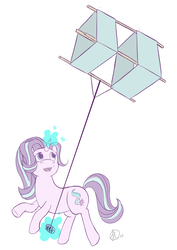 Size: 2480x3508 | Tagged: safe, artist:scarabdynasty1, starlight glimmer, pony, unicorn, g4, female, glowing horn, high res, horn, kite, kite flying, simple background, solo, that pony sure does love kites, white background