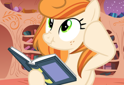 Size: 963x658 | Tagged: safe, artist:cottonaime, oc, oc only, oc:megan rouge, pegasus, pony, base used, book, crazy face, faic, golden oaks library, scrunchy face, solo
