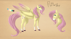 Size: 5400x3000 | Tagged: safe, artist:lu-le-ma, fluttershy, pegasus, pony, g4, absurd resolution, colored wings, colored wingtips, female, hoers, mare, reference sheet, solo, tail feathers