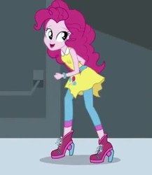 Size: 380x437 | Tagged: safe, screencap, pinkie pie, equestria girls, equestria girls specials, g4, my little pony equestria girls: dance magic, cropped, dancing, female, looking at you, open mouth, smiling, solo