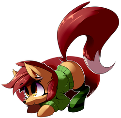 Size: 4800x4680 | Tagged: safe, artist:luxaestas, oc, oc only, earth pony, fox, fox pony, hybrid, original species, pony, absurd resolution, clothes, smiling, socks, solo, stockings, striped socks, thigh highs