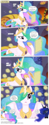 Size: 3300x8340 | Tagged: safe, artist:perfectblue97, princess celestia, princess luna, alicorn, pony, comic:without magic, g4, absurd resolution, canterlot, canterlot castle, comic, fireplace, glowing, glowing horn, horn, letter, magic, paper, quill, telekinesis