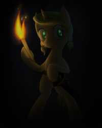 Size: 1567x1956 | Tagged: safe, artist:panzerhi, oc, oc only, pony, unicorn, bipedal, darkness, female, mare, solo, sword, torch, weapon