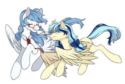 Size: 1024x683 | Tagged: safe, artist:snowillusory, oc, oc only, pony, bow, duo, glasses, necktie