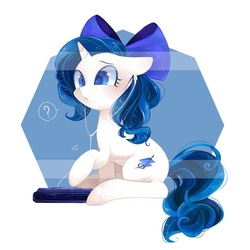 Size: 1029x1029 | Tagged: safe, artist:sibashen, oc, oc only, pony, unicorn, bow, earbuds, hair bow, question mark, solo