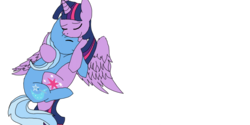 Size: 1280x640 | Tagged: safe, artist:ducksgonnaduck985, trixie, twilight sparkle, alicorn, pony, unicorn, g4, eyes closed, female, lesbian, mare, ship:twixie, shipping, simple background, transparent background, twilight sparkle (alicorn)