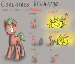 Size: 2643x2271 | Tagged: safe, artist:panzerhi, oc, oc only, oc:contained discharge, earth pony, pony, explosion, high res, male, simple background, solo, stallion, wat
