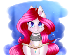 Size: 400x300 | Tagged: safe, artist:doux-ameri, oc, oc only, pony, unicorn, base used, book, choker, female, mare, reading, simple background, solo, spiked choker, transparent background