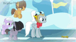 Size: 854x470 | Tagged: dead source, safe, screencap, hoops, ms. whirlwind, quarterback, rainbow dash, sweet pop, pegasus, pony, g4, newbie dash, animated, bangs, circling stars, colt, colt hoops, colt quarterback, derp, discovery family logo, dizzy, eyeroll, female, filly, filly rainbow dash, gif, hair over eyes, hair over face, low quality, male, rainbow trash, trash can, younger