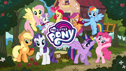 Size: 1922x1082 | Tagged: safe, gameloft, apple bloom, applejack, fluttershy, pinkie pie, rainbow dash, rarity, scootaloo, sweetie belle, twilight sparkle, alicorn, pony, g4, official, cape, clothes, cmc cape, cutie mark, cutie mark crusaders, female, filly, game, gameloft event: the cutie mark crusade, loading screen, mane six, my little pony logo, the cmc's cutie marks, twilight sparkle (alicorn), video game, wallpaper